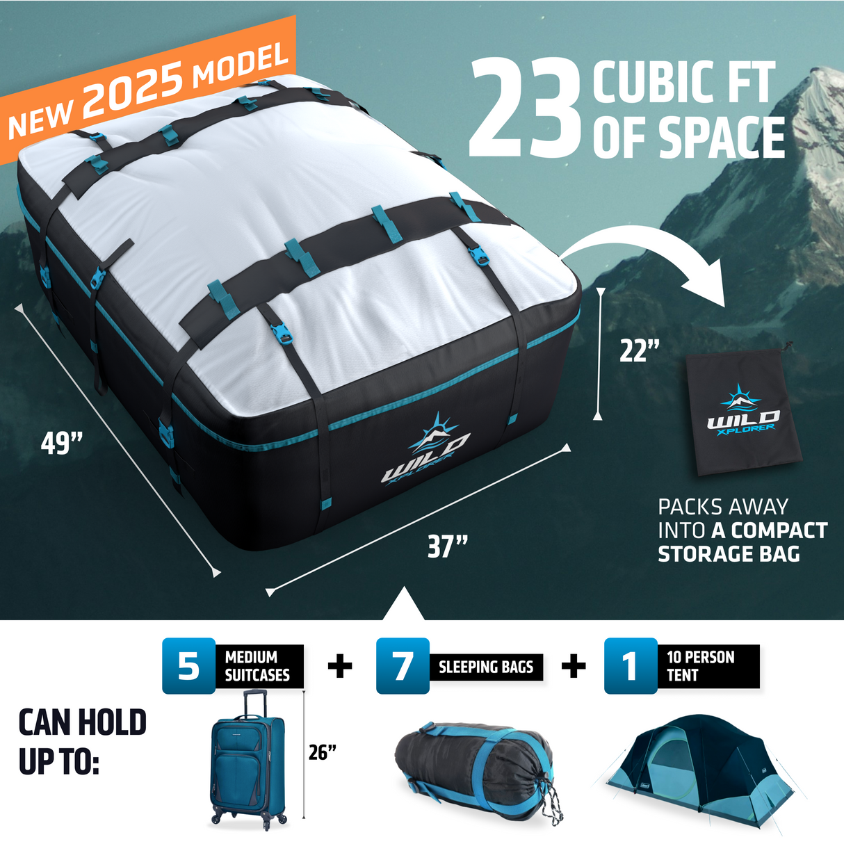 23 cu ft Rooftop Cargo Carrier – Waterproof, Universal Fit with Door Hooks & Non-Slip Mat