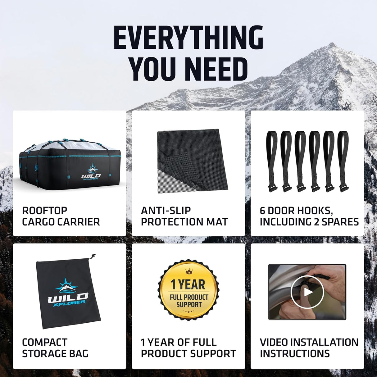 Rooftop Cargo Carrier - 15 Cubic Feet (L), Waterproof Soft Shell Car Roof Cargo Carrier, Heavy Duty Car Top Luggage Cargo Bag with Patented Door Hooks and Non-Slip Mat