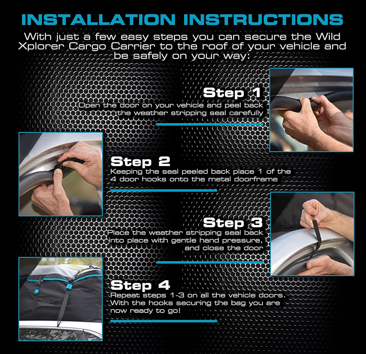 6 Cargo Tie Down Door Hook Straps for Car Roof Rack or Bag | Patented Heavy Duty Car Top and Rooftop Straps for Luggage, Universal Cargo Carrier Replacement Parts