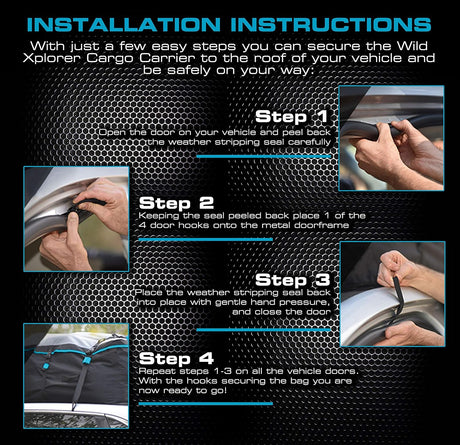 6 Cargo Tie Down Door Hook Straps for Car Roof Rack or Bag | Patented Heavy Duty Car Top and Rooftop Straps for Luggage, Universal Cargo Carrier Replacement Parts